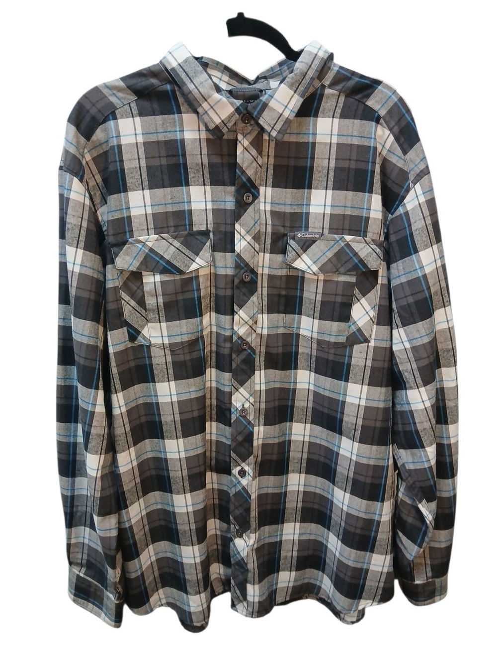 Columbia Omni-Wick Gray/Blue/Black Plaid Long-Sleeve Button-Down Shirt XL #233